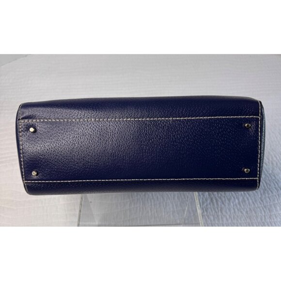 Kate Spade Navy Blue Wellesley Quinn Classic Leather Tote Handbag Office - Picture 10 of 14